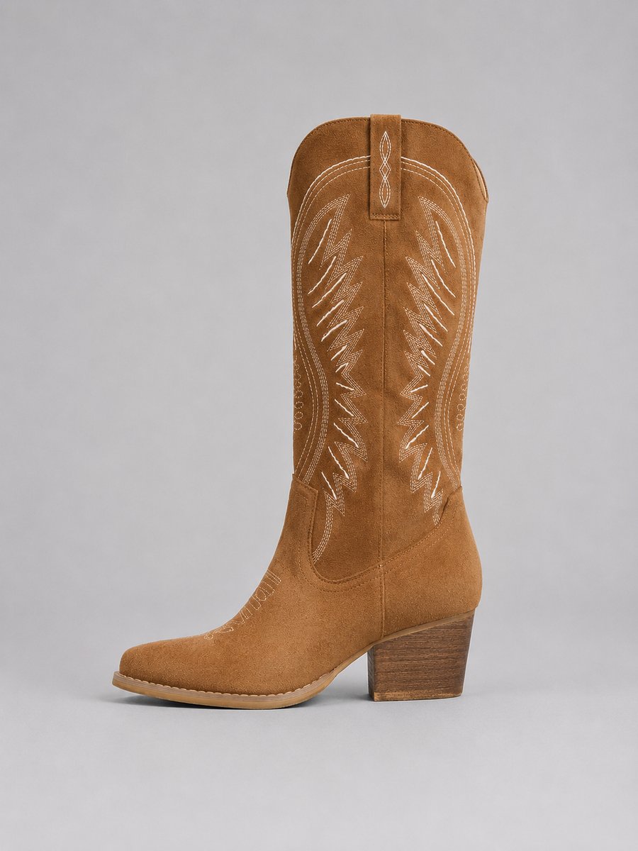 Bottes western aspect daim à bout pointu — Amielle Paris