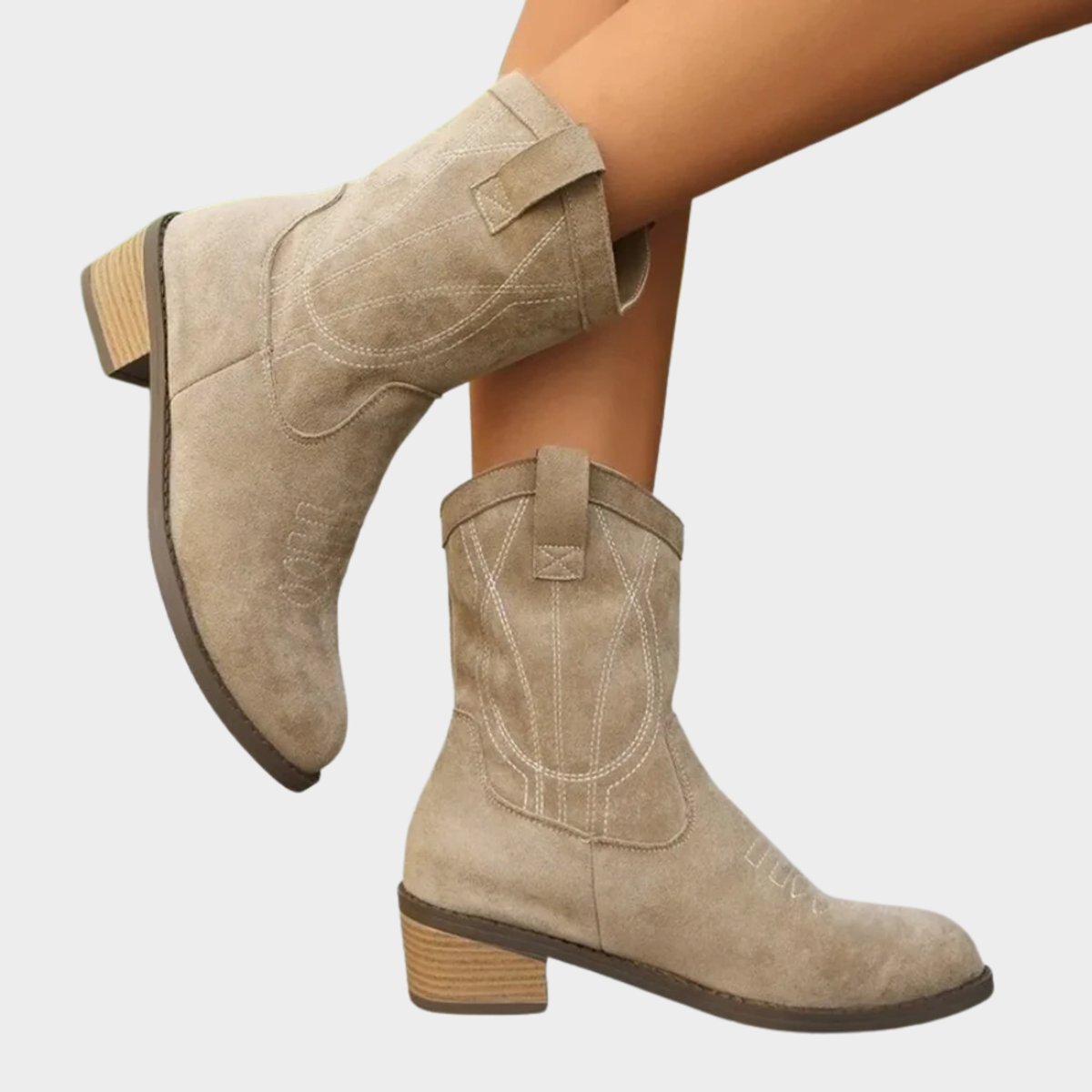 Bottes western brodées aspect daim — Amielle Paris
