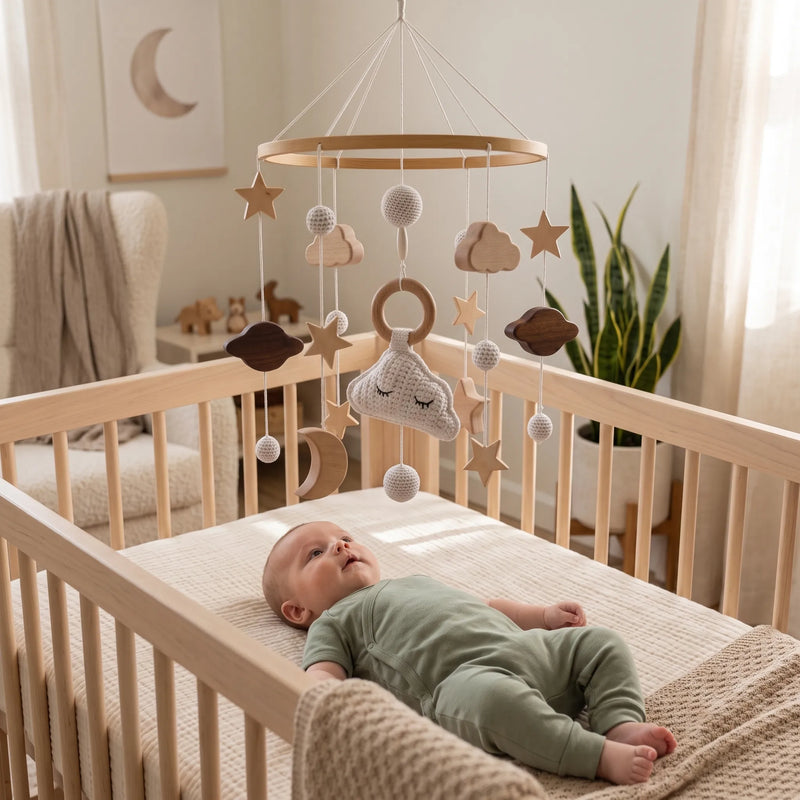 Mobile de lit bébé en bois et crochet — vue 1