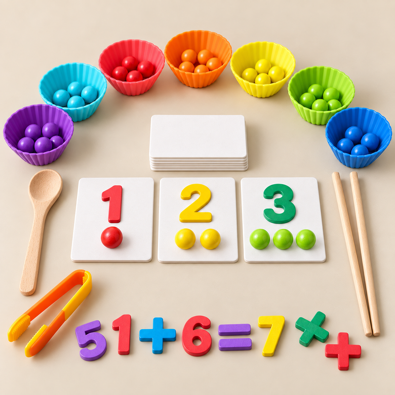 Jeu de tri de perles avec 7 bols colorés — vue 1