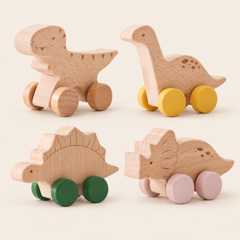 Dinosaures en bois à pousser — Lot de 4 — vue 1