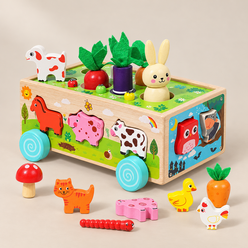 Chariot ferme en bois avec légumes à récolter — vue 1