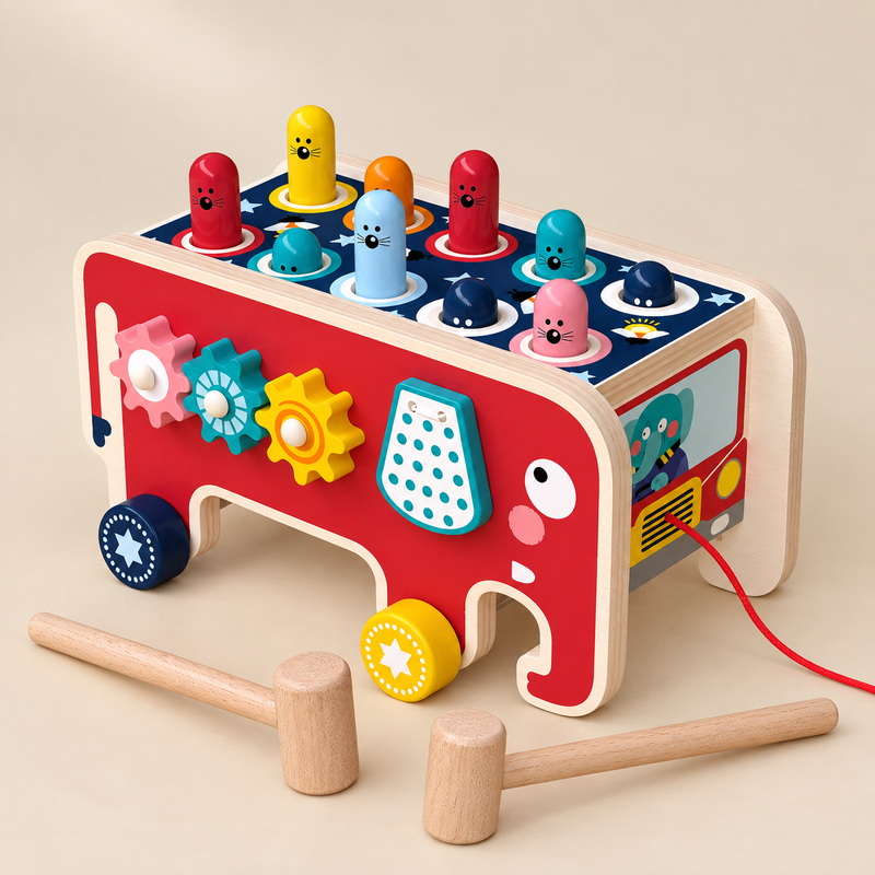 Jouet en bois à marteler — Bus ou éléphant — vue 1