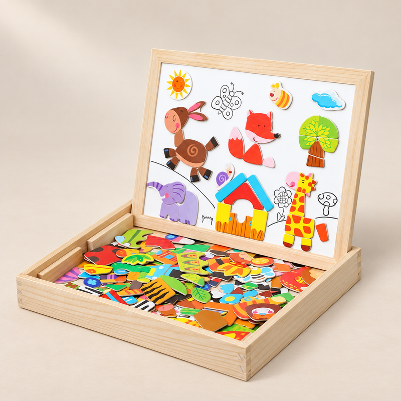Tableau magnétique en bois avec puzzles animaux — vue 1