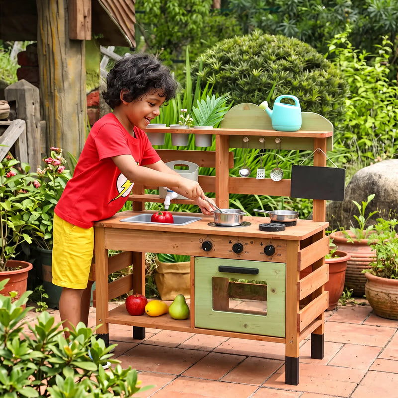 Cuisine extérieure enfant en bois avec jardinières — vue 1