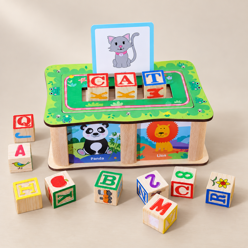 Jeu de lettres en bois avec cartes de mots anglais — vue 1