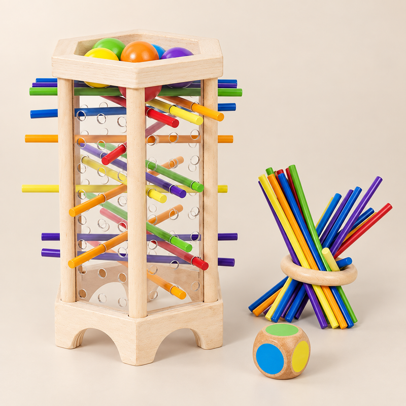 Jeu de tour en bois et bâtonnets d’équilibre — vue 1