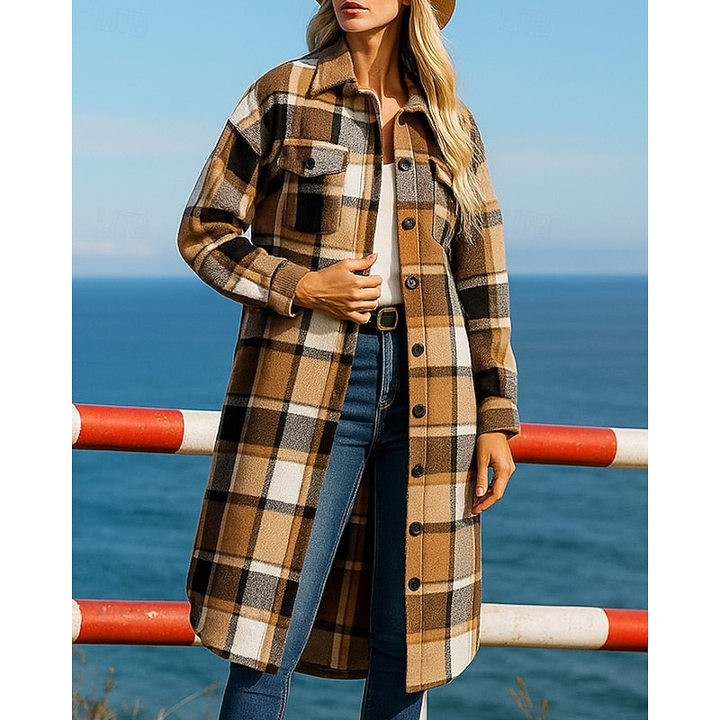 Manteau long à carreaux esprit surchemise — Amielle Paris