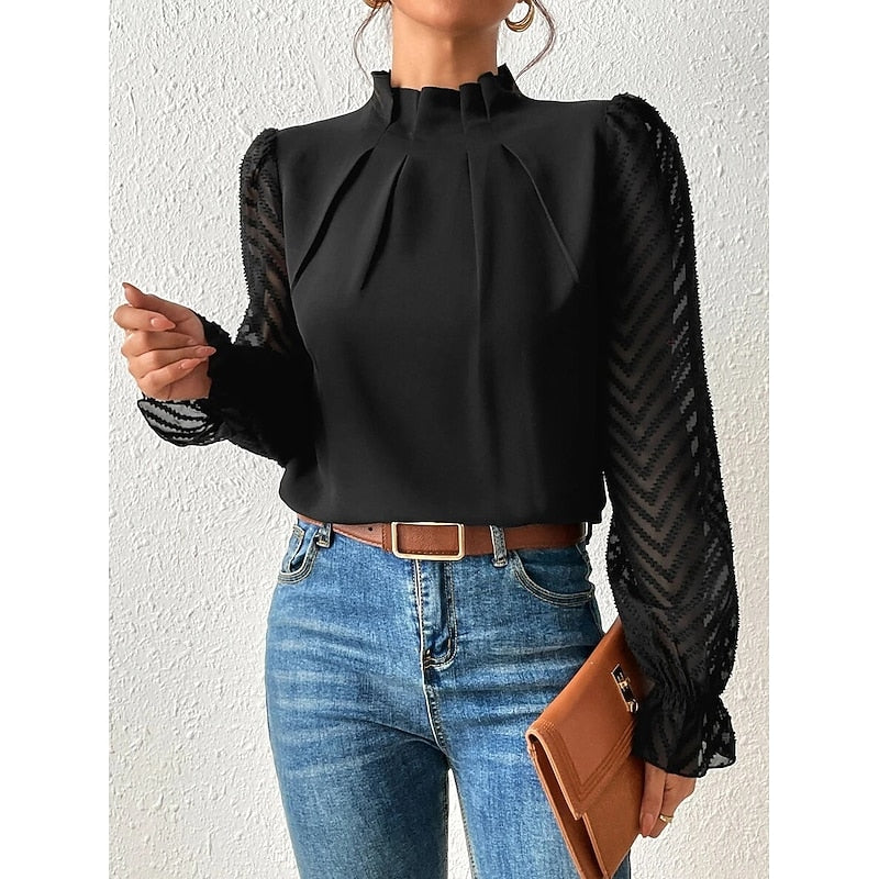 Blouse plissée à manches transparentes à chevrons — Amielle Paris
