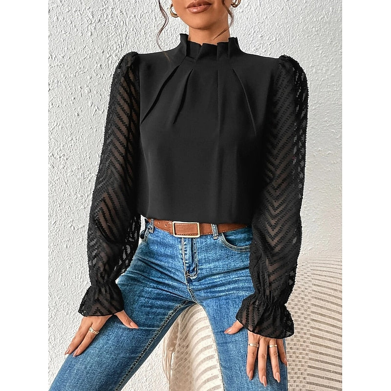 Blouse plissée à manches transparentes à chevrons — Amielle Paris