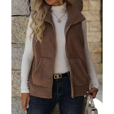 Gilet sans manches zippé à texture en relief